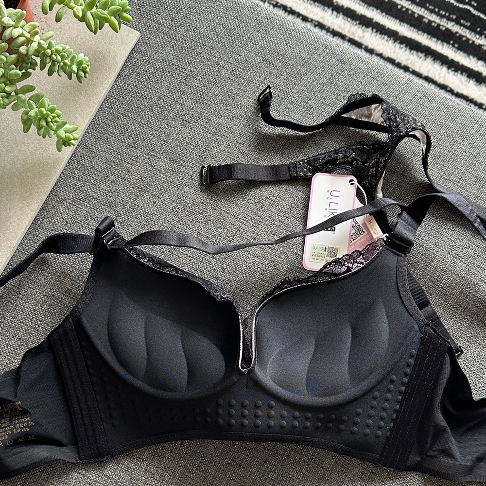 NWT U.LIKE Luxurious Black Lace Padded Bra - Picture 7 of 10